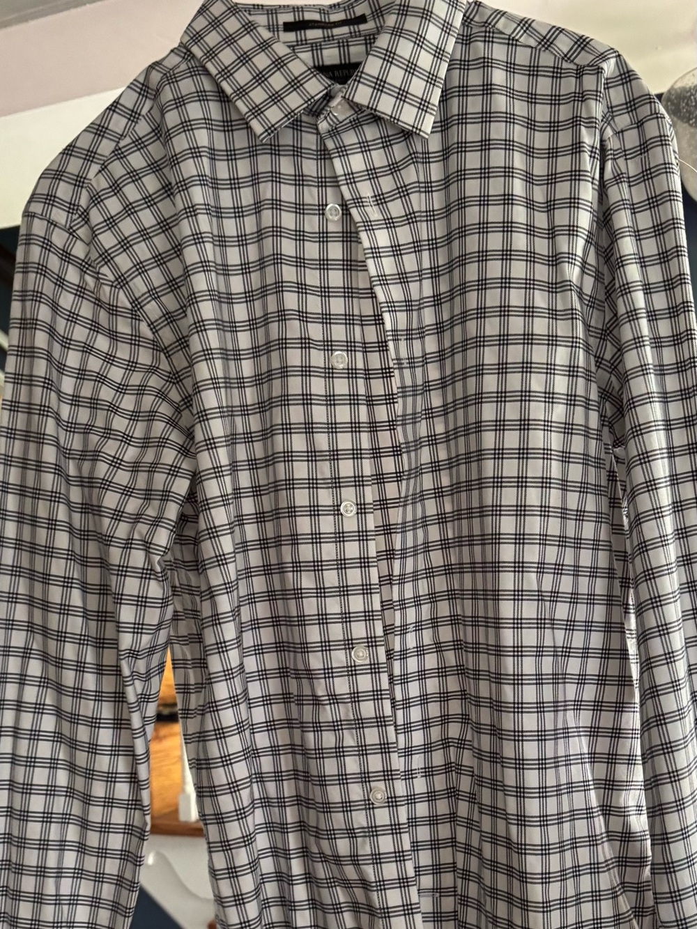 Banana Republic White and Black Windowpane Dress Shirt